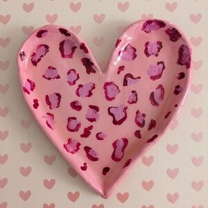 Handmade Cheetah Print Heart Clay Trinket Dish